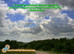 “A positive outlook breeds success, just as a negative outlook breeds failure.” ~ Brad Cohen