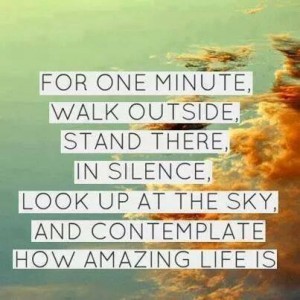 one minute walk outside stand there in silence. look up at the sky and contemplate how amazing life is